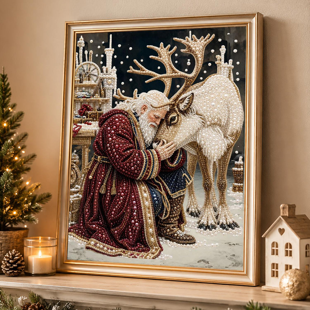 Santa Nuzzling His Reindeer pearl painting – image 4