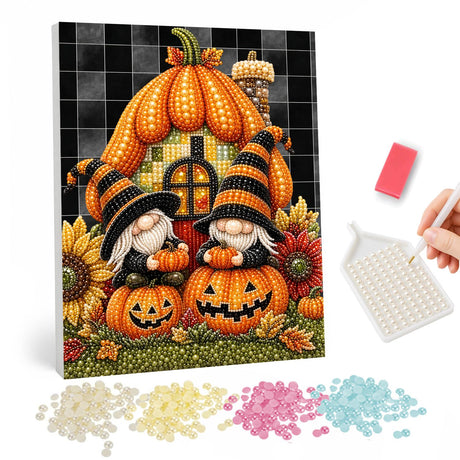 Halloween Gnomes and Pumpkins pearl painting – image 1