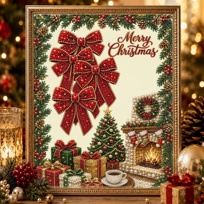 Red Bows and a Crackling Hearth pearl painting – image 2