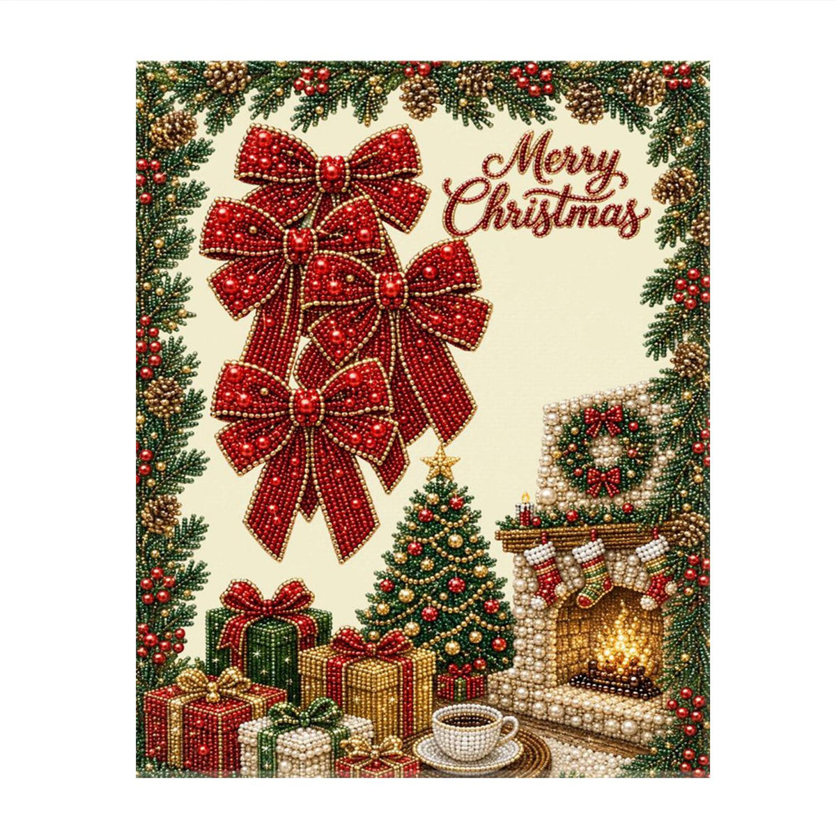 Red Bows and a Crackling Hearth pearl painting – image 11