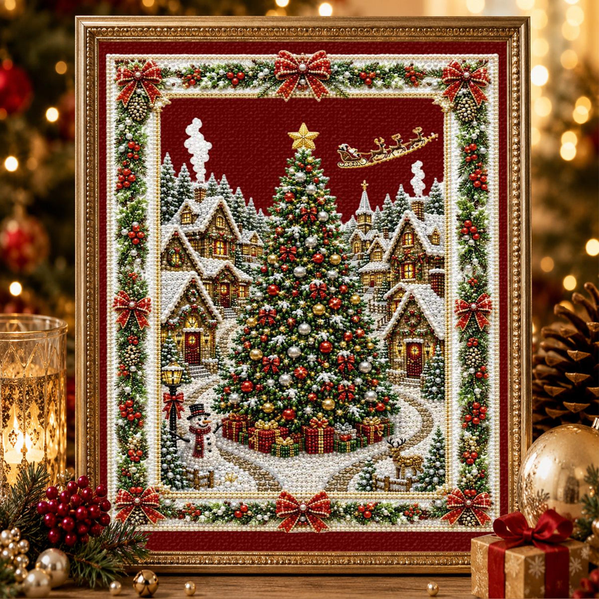 Village Tree in a Garland Frame pearl painting – image 2