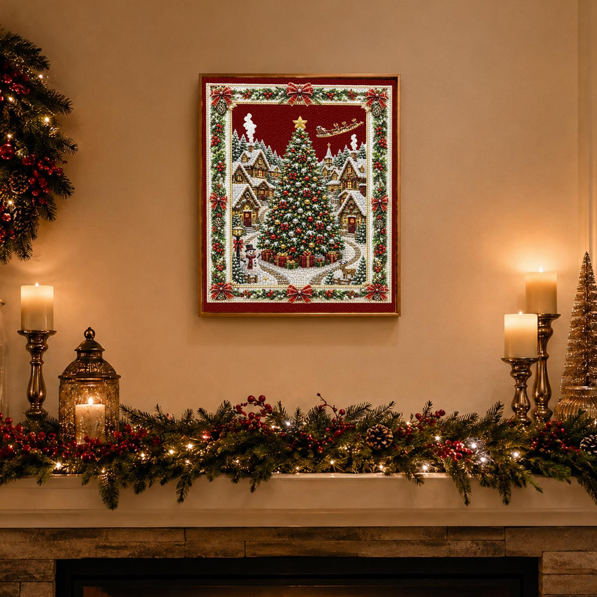 Village Tree in a Garland Frame pearl painting – image 3