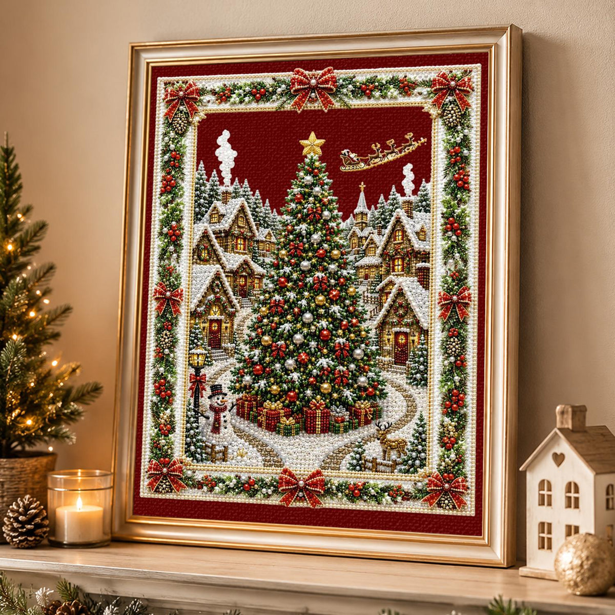 Village Tree in a Garland Frame pearl painting – image 4