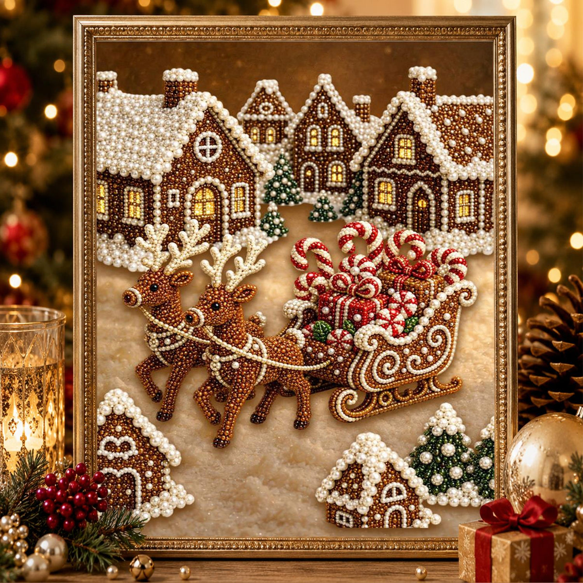 Gingerbread Reindeer Sleigh pearl painting – image 2