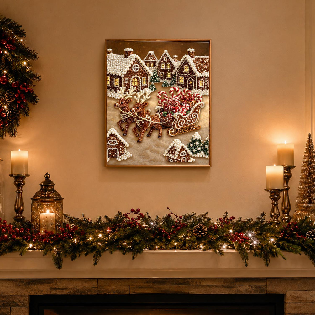 Gingerbread Reindeer Sleigh pearl painting – image 3