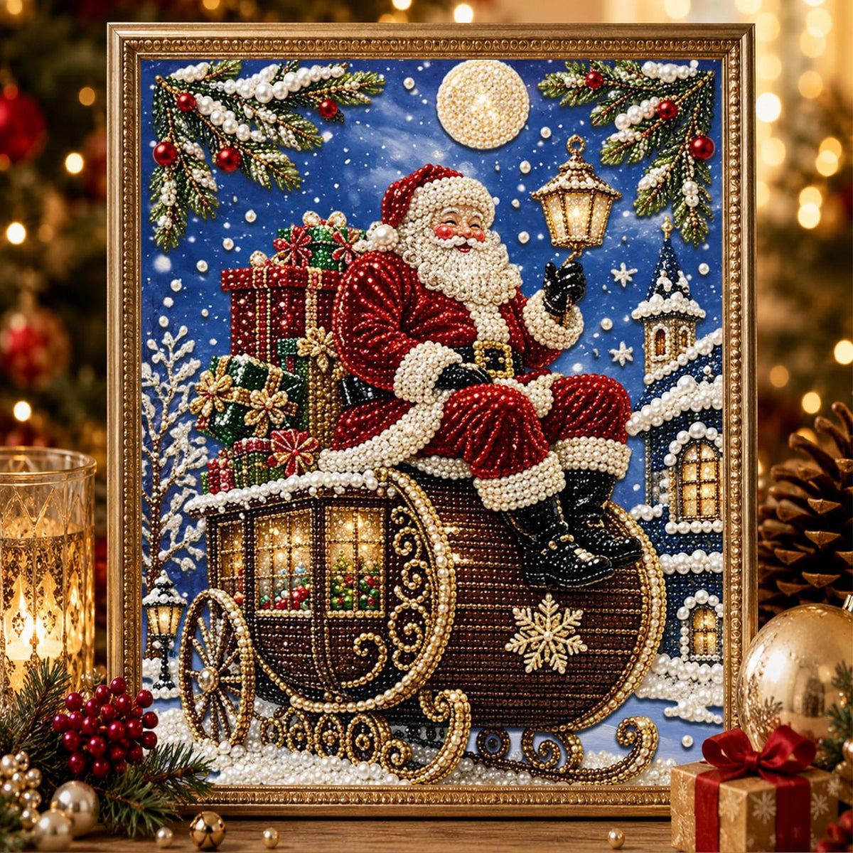 Santa on a Golden Carriage pearl painting – image 2