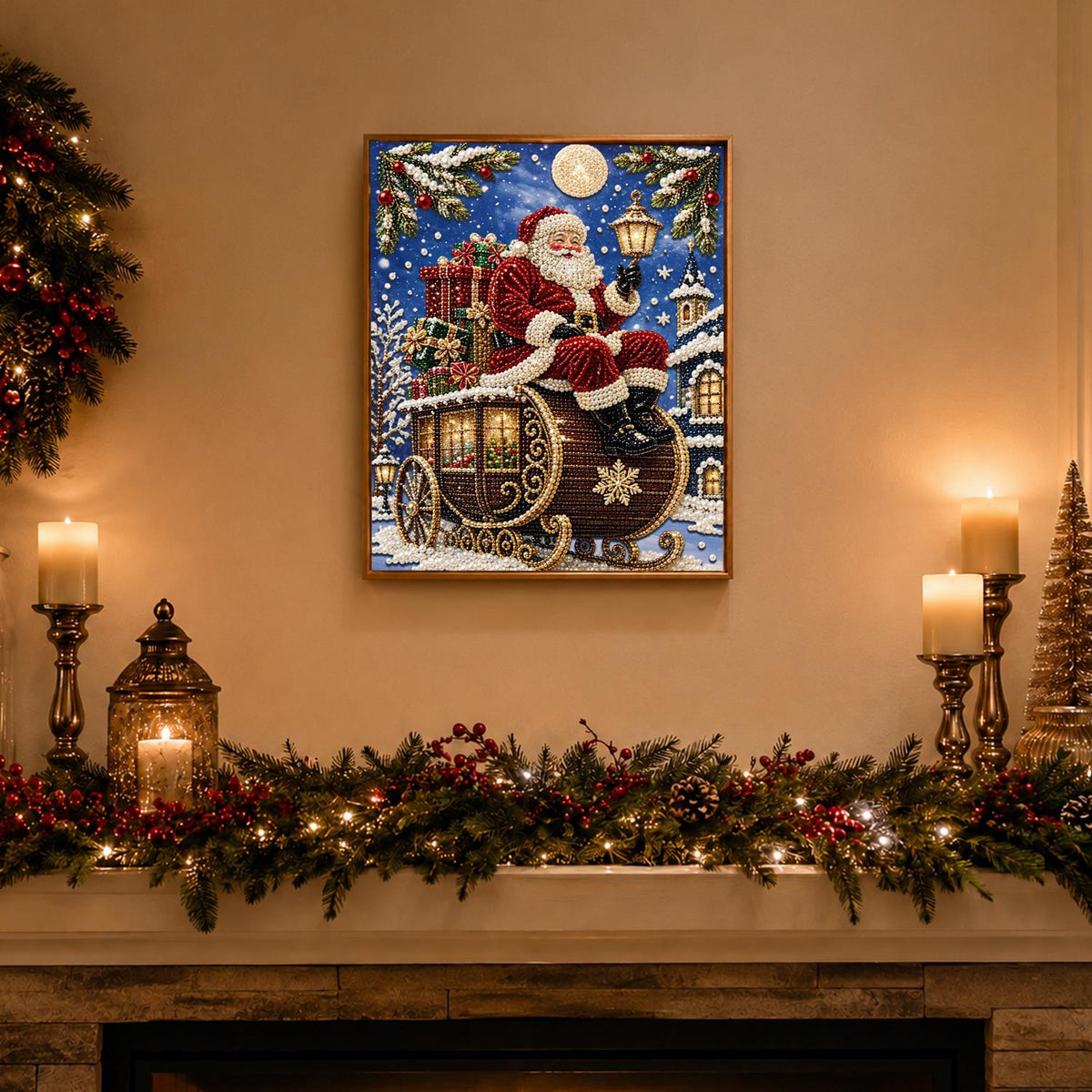 Santa on a Golden Carriage pearl painting – image 3