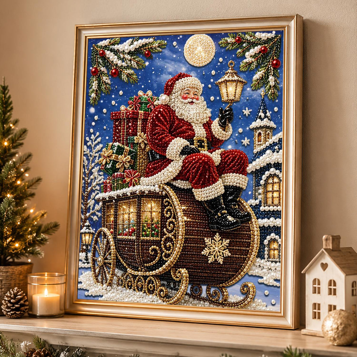 Santa on a Golden Carriage pearl painting – image 4