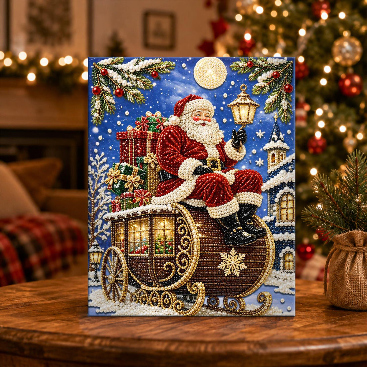 Santa on a Golden Carriage pearl painting – image 5