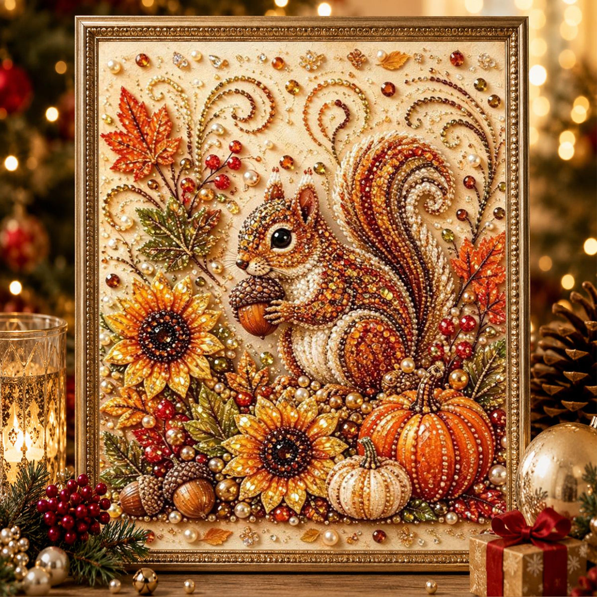 Squirrel Among Harvest Sunflowers pearl painting – image 2