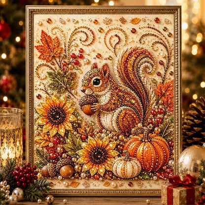 Squirrel Among Harvest Sunflowers pearl painting – image 2