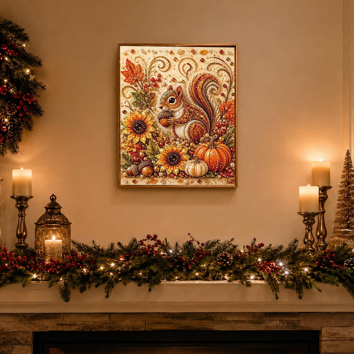 Squirrel Among Harvest Sunflowers pearl painting – image 3
