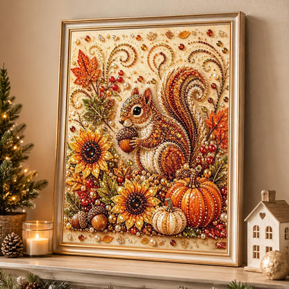 Squirrel Among Harvest Sunflowers pearl painting – image 4