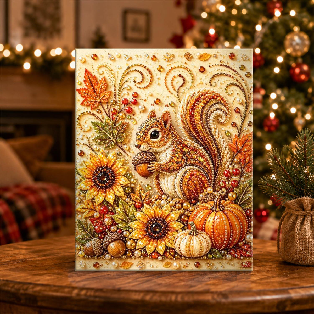 Squirrel Among Harvest Sunflowers pearl painting – image 5