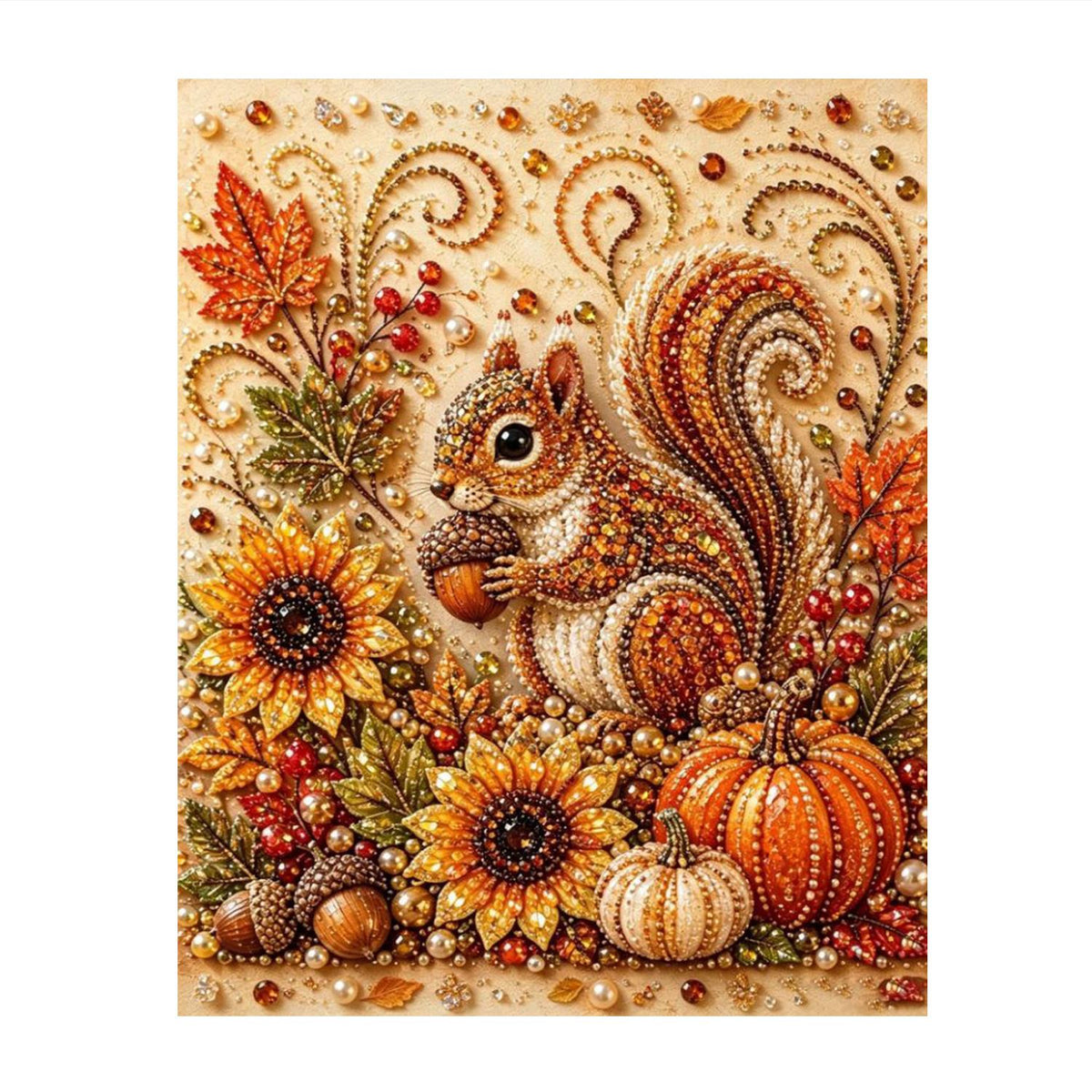 Squirrel Among Harvest Sunflowers pearl painting – image 11