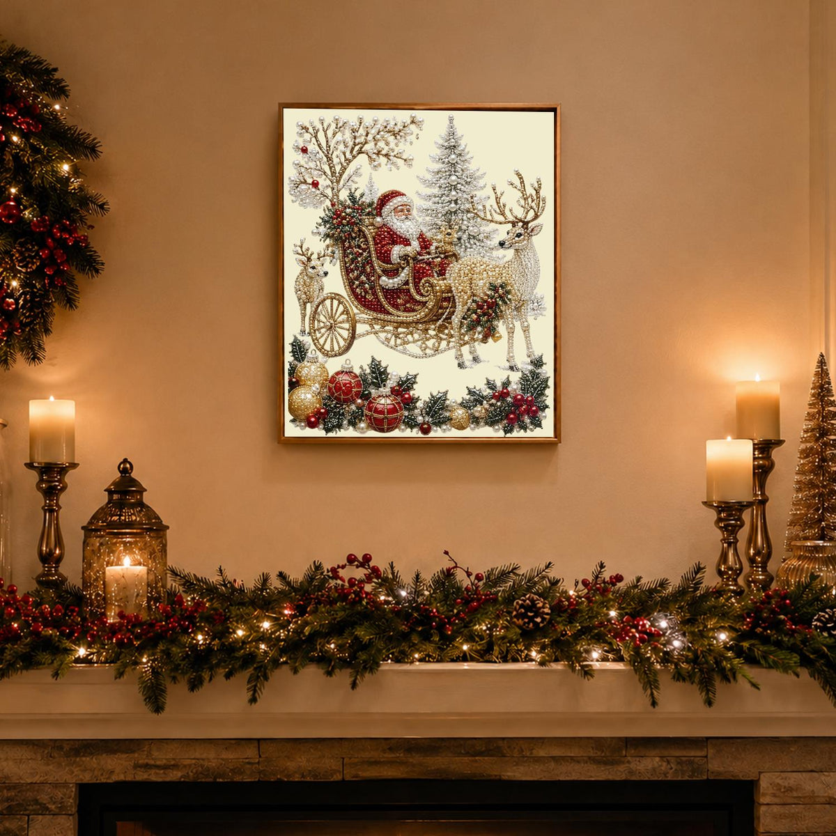 Cream and Crimson Santa Sleigh pearl painting – image 3