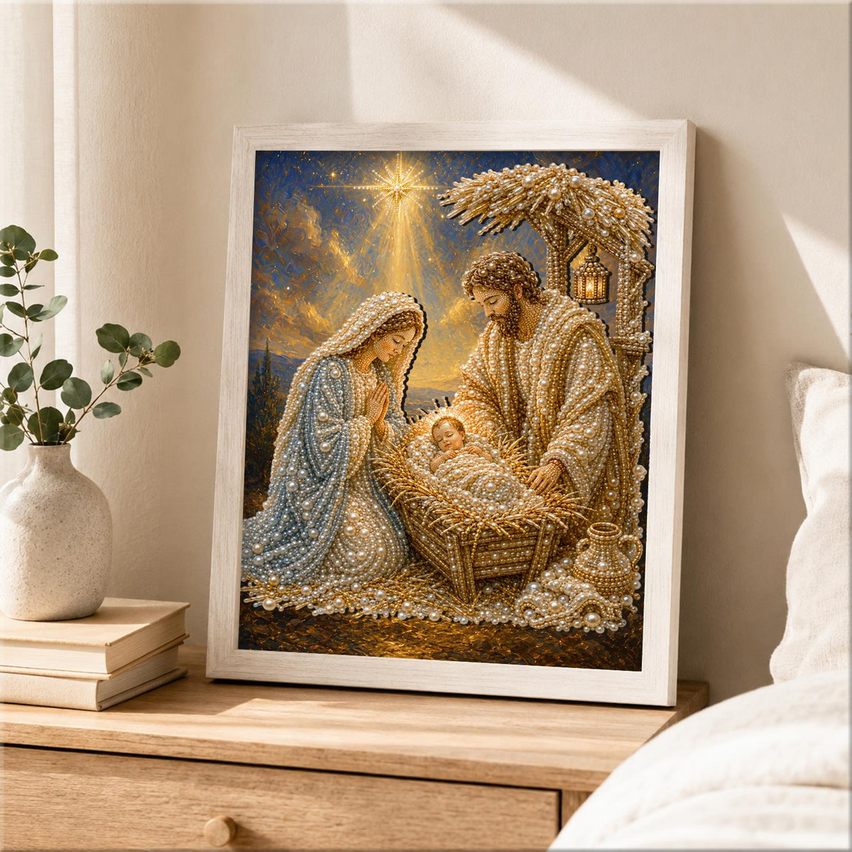 Golden Stable Nativity pearl painting – image 2