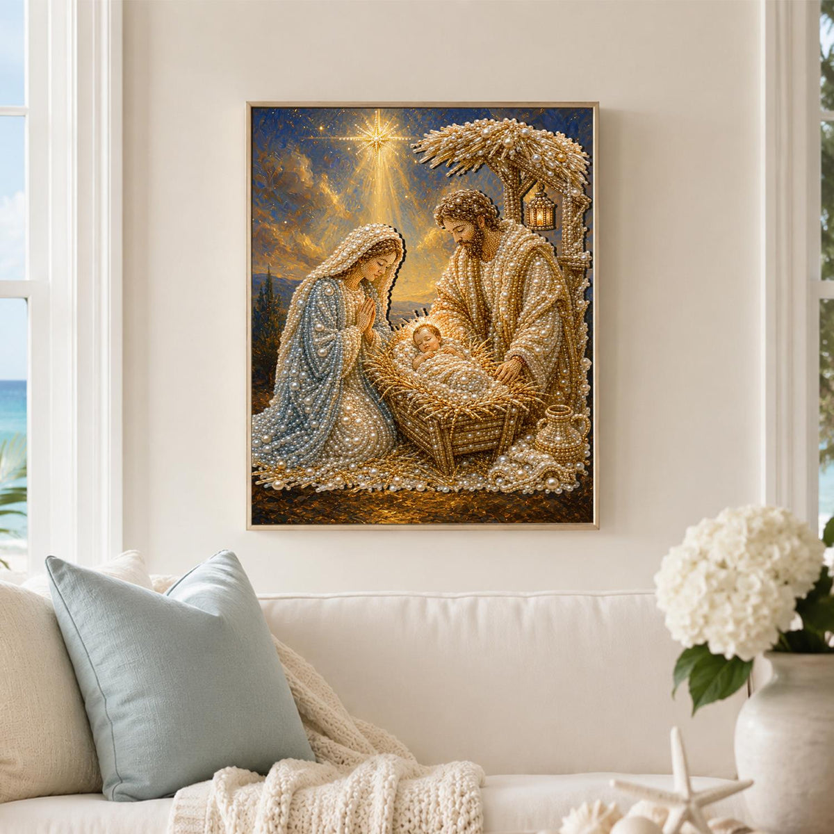 Golden Stable Nativity pearl painting – image 3