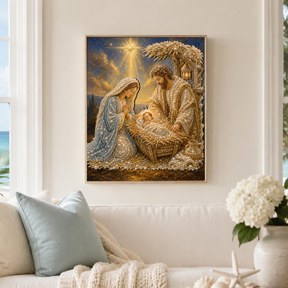 Golden Stable Nativity pearl painting – image 3