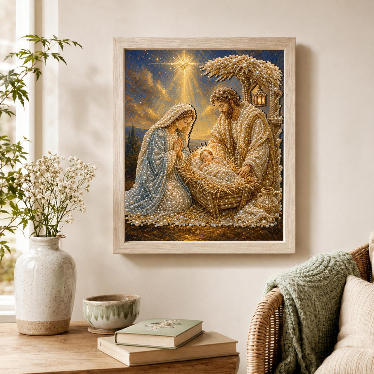 Golden Stable Nativity pearl painting – image 4