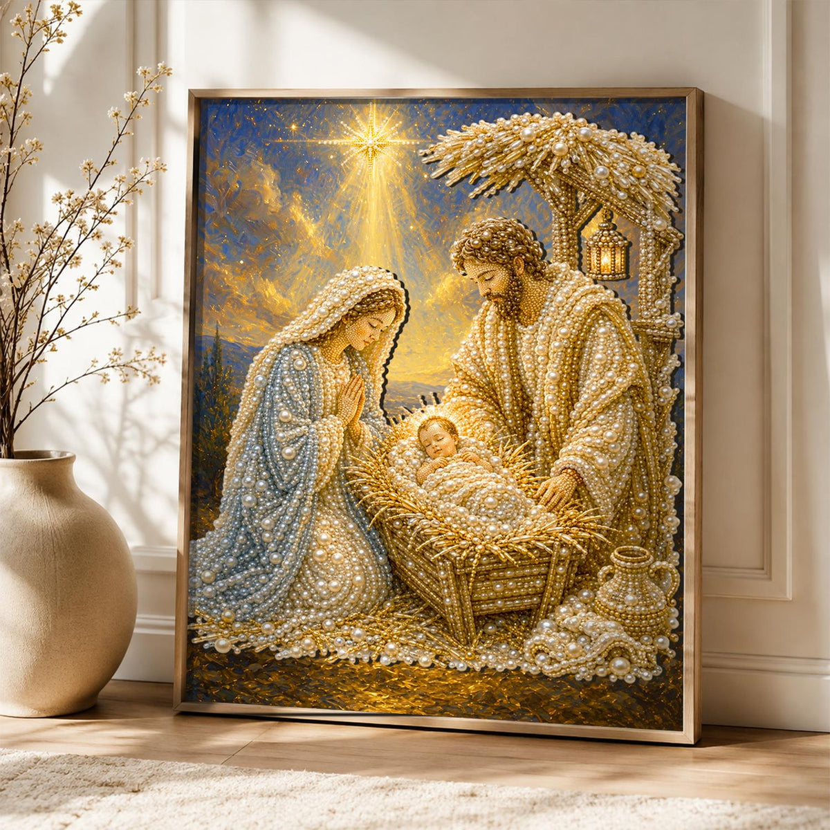 Golden Stable Nativity pearl painting – image 5