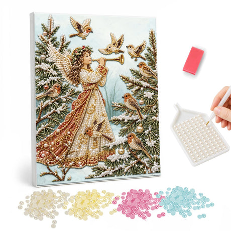 Christmas Angel and Birds pearl painting – image 1