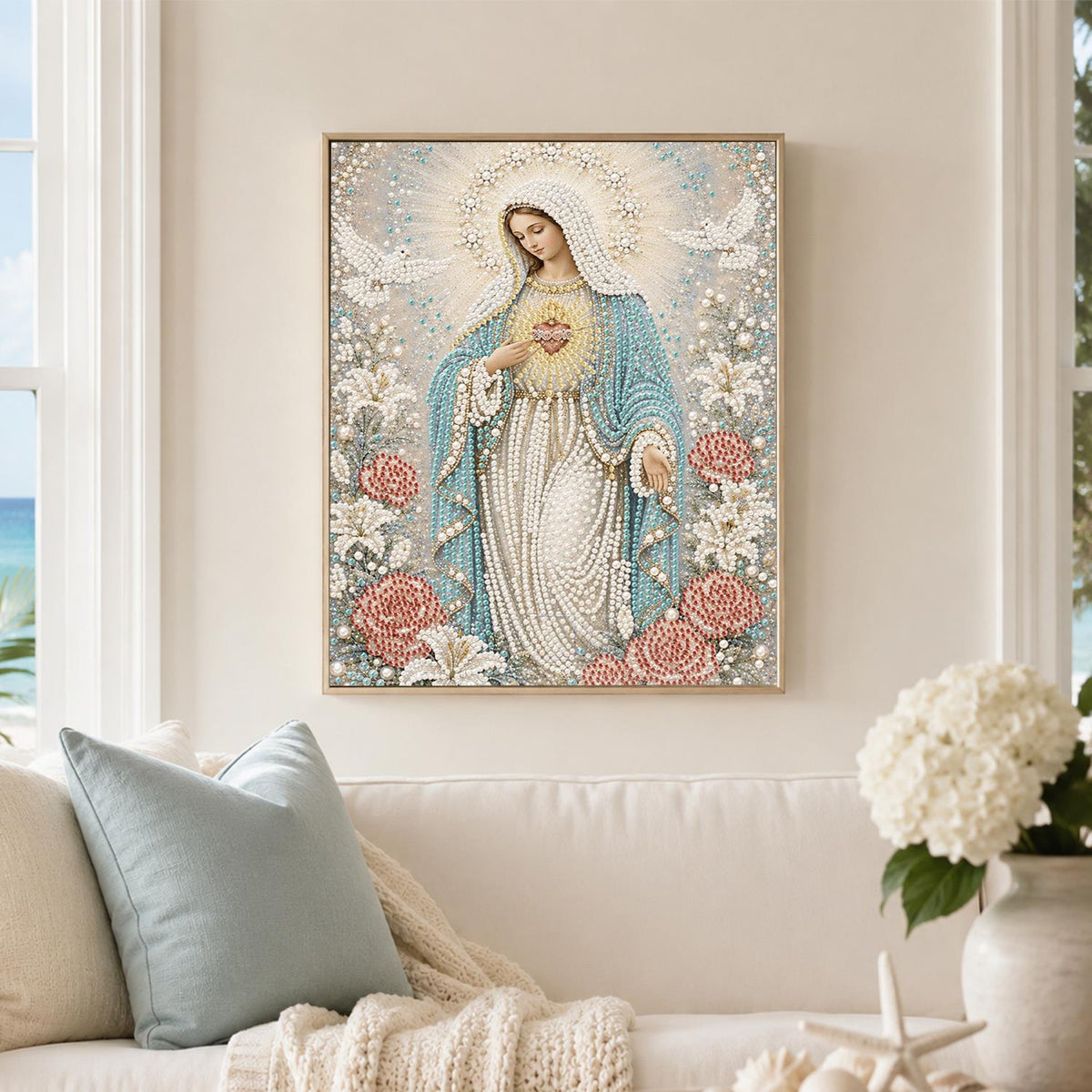 Madonna Among Doves and Roses pearl painting – image 3