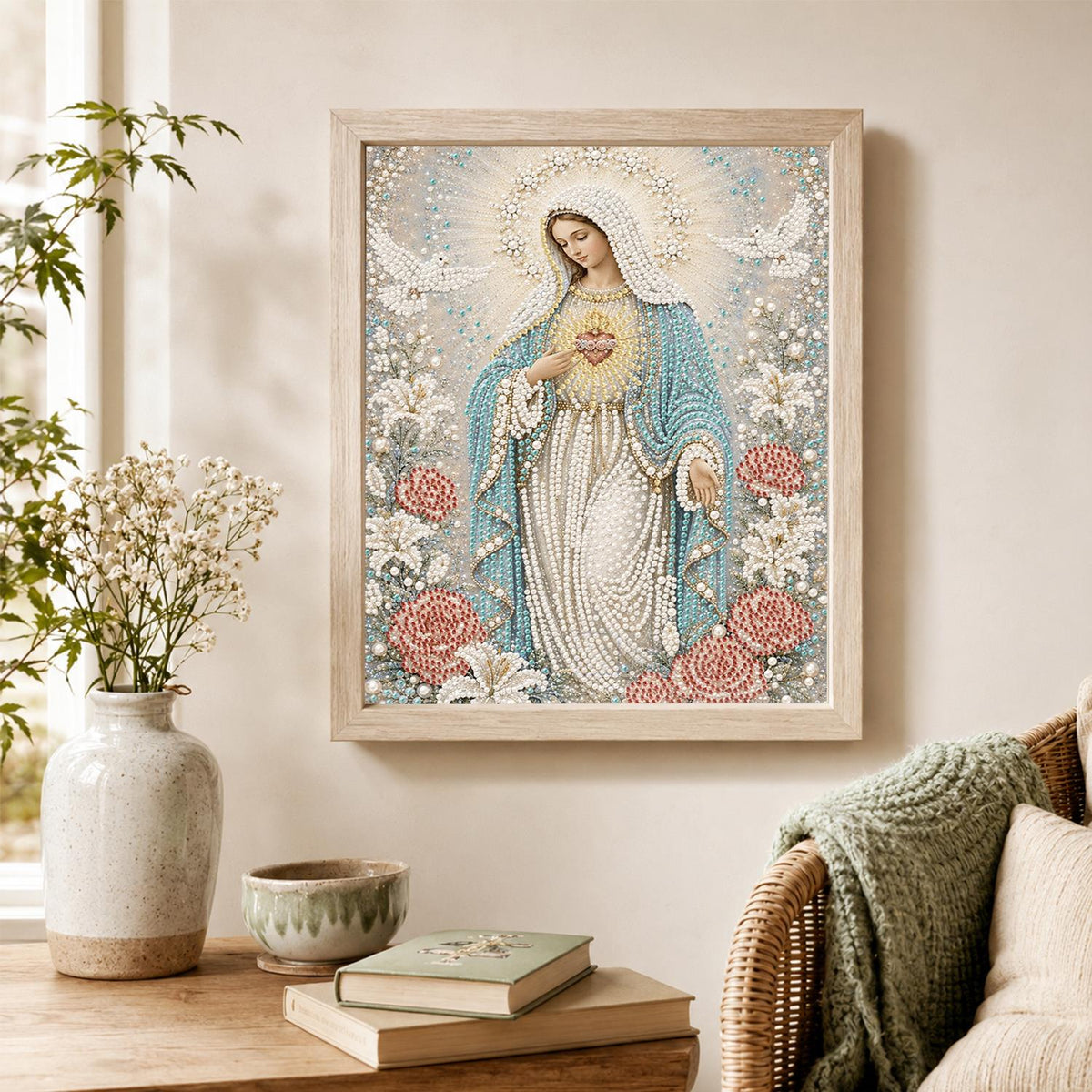Madonna Among Doves and Roses pearl painting – image 4