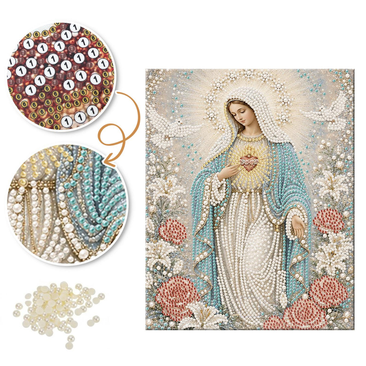 Madonna Among Doves and Roses pearl painting – image 6