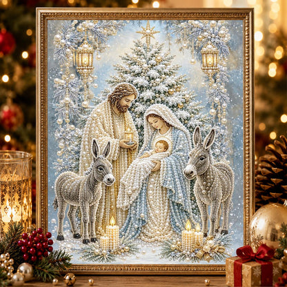 Silver Nativity with Donkeys pearl painting – image 2