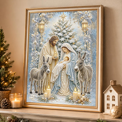 Silver Nativity with Donkeys pearl painting – image 4