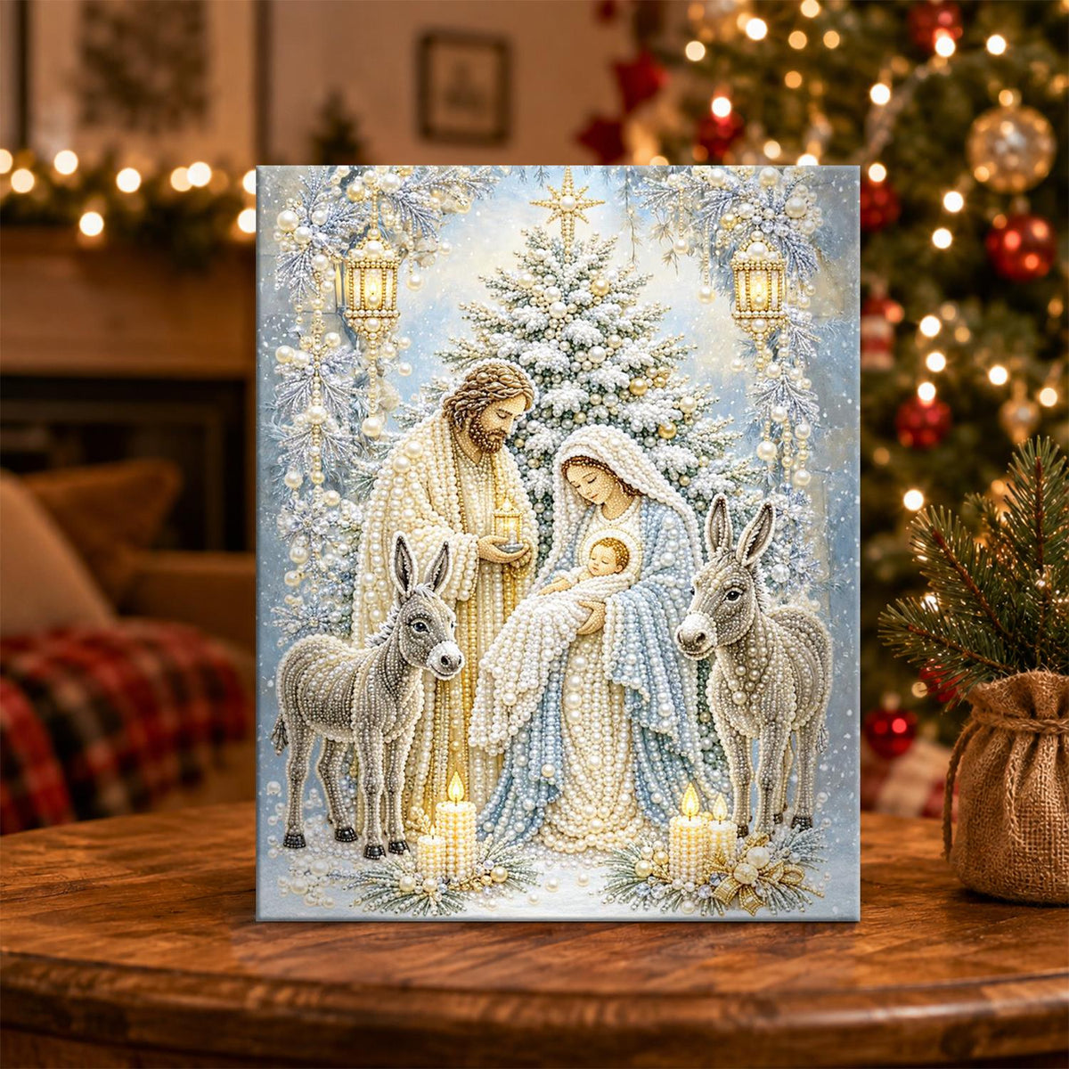 Silver Nativity with Donkeys pearl painting – image 5