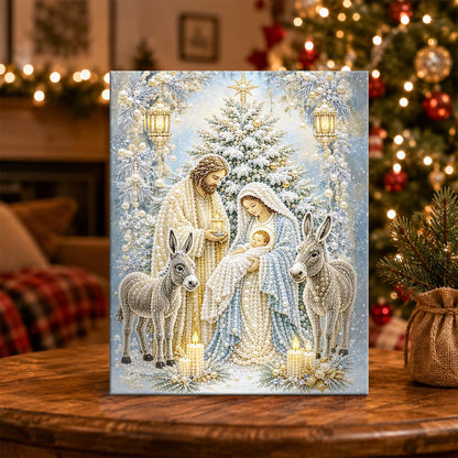 Silver Nativity with Donkeys pearl painting – image 5
