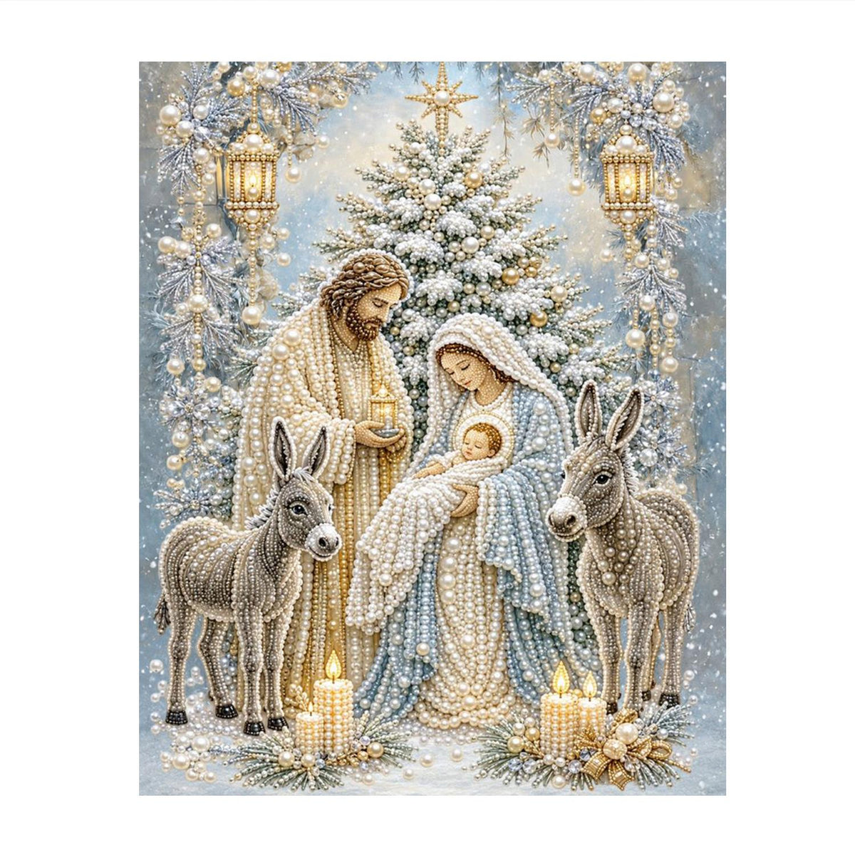 Silver Nativity with Donkeys pearl painting – image 11