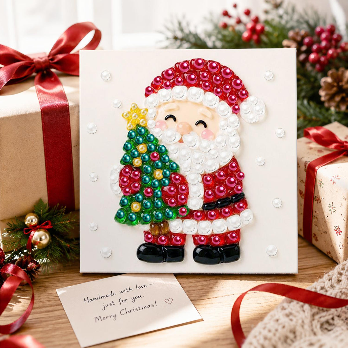 Santa Hugging a Starry Tree pearl painting – image 2