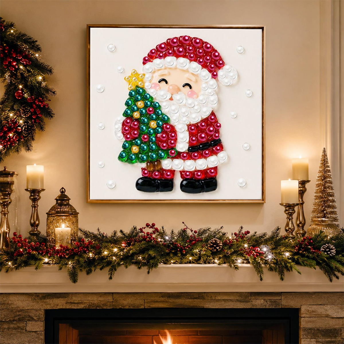 Santa Hugging a Starry Tree pearl painting – image 3