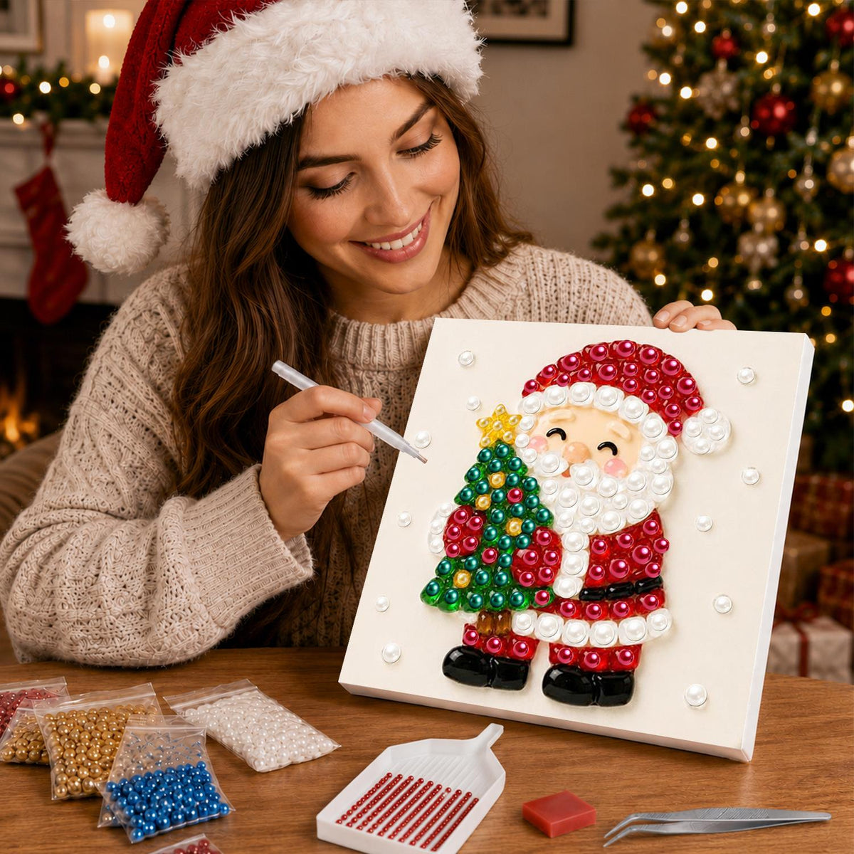Santa Hugging a Starry Tree pearl painting – image 16