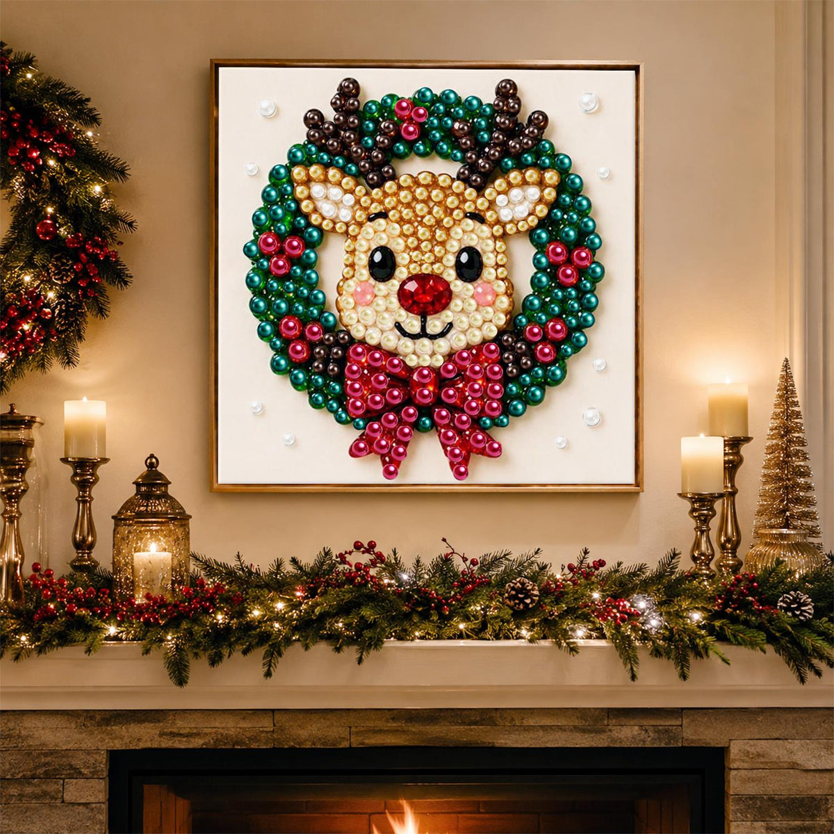 Reindeer Face in a Bowed Wreath pearl painting – image 3