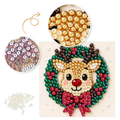 Reindeer Face in a Bowed Wreath pearl painting – image 6