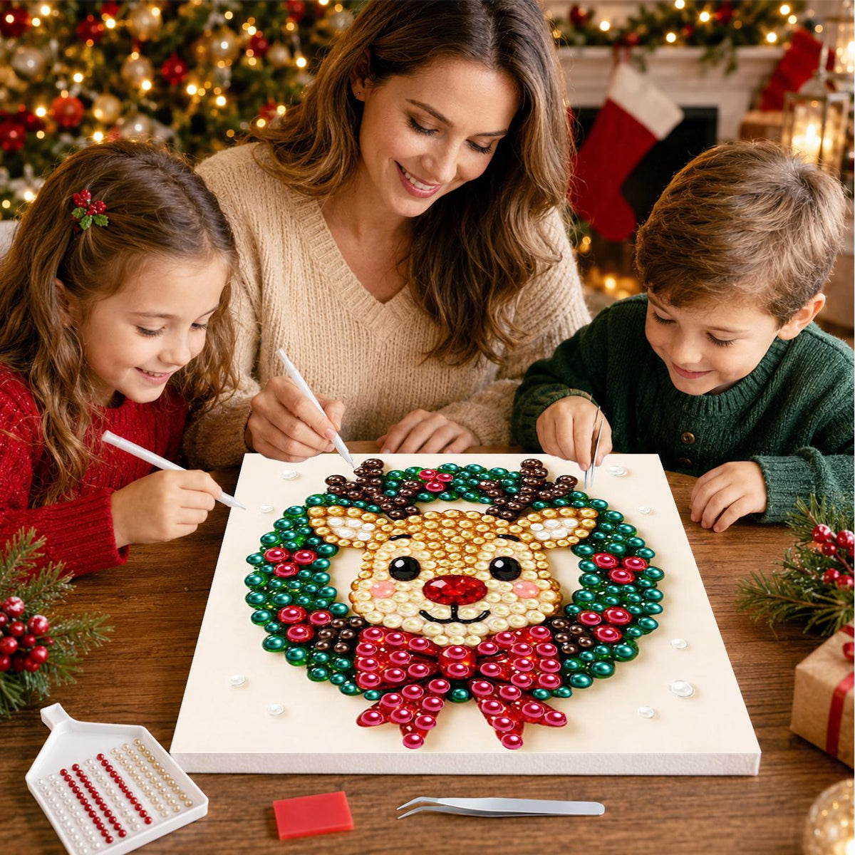 Reindeer Face in a Bowed Wreath pearl painting – image 15