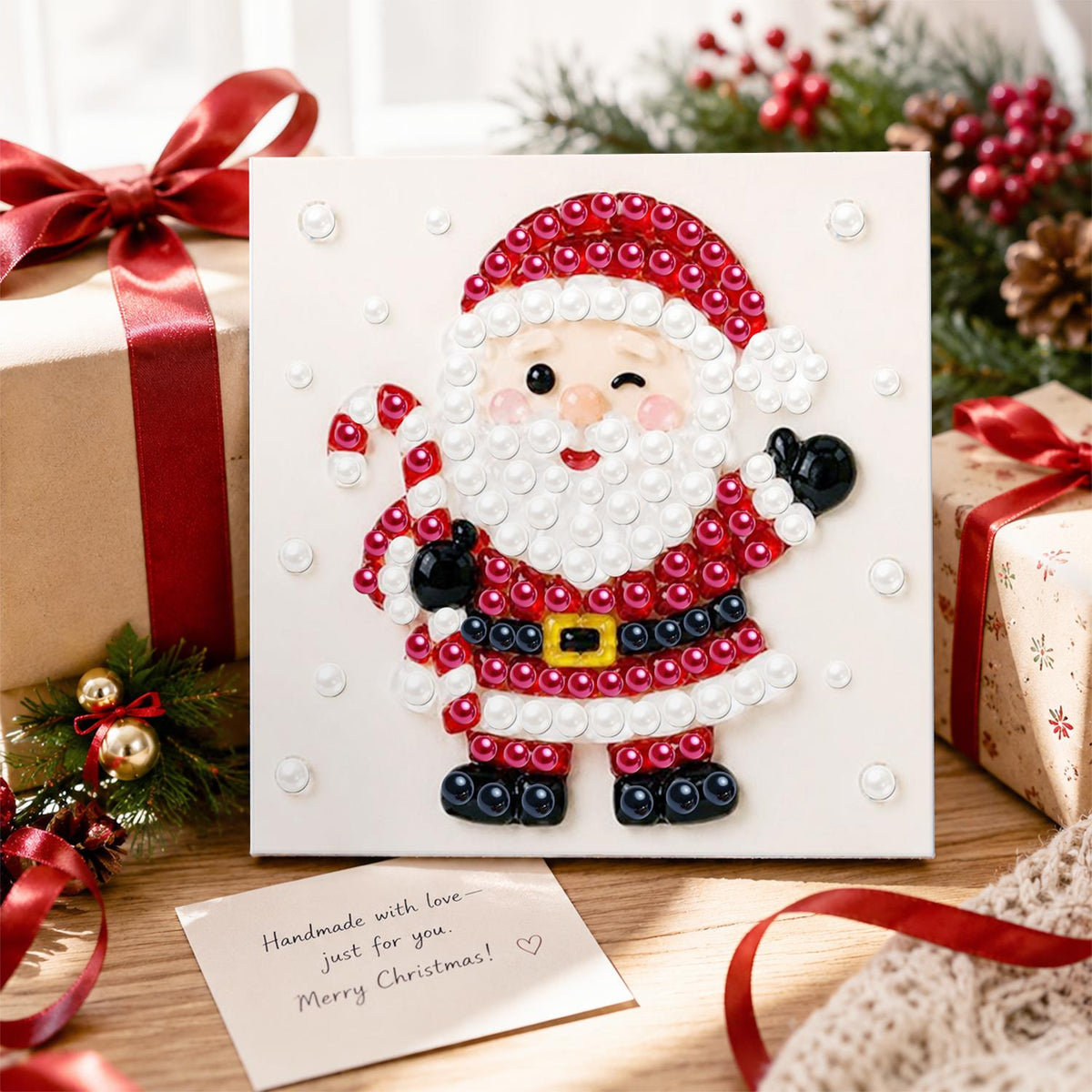 Winking Santa with Candy Cane pearl painting – image 2