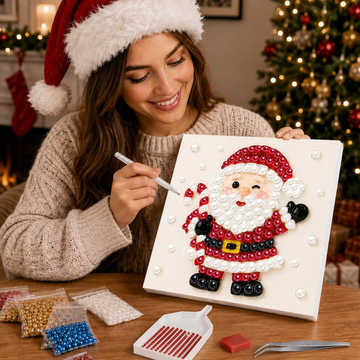 Winking Santa with Candy Cane pearl painting – image 16