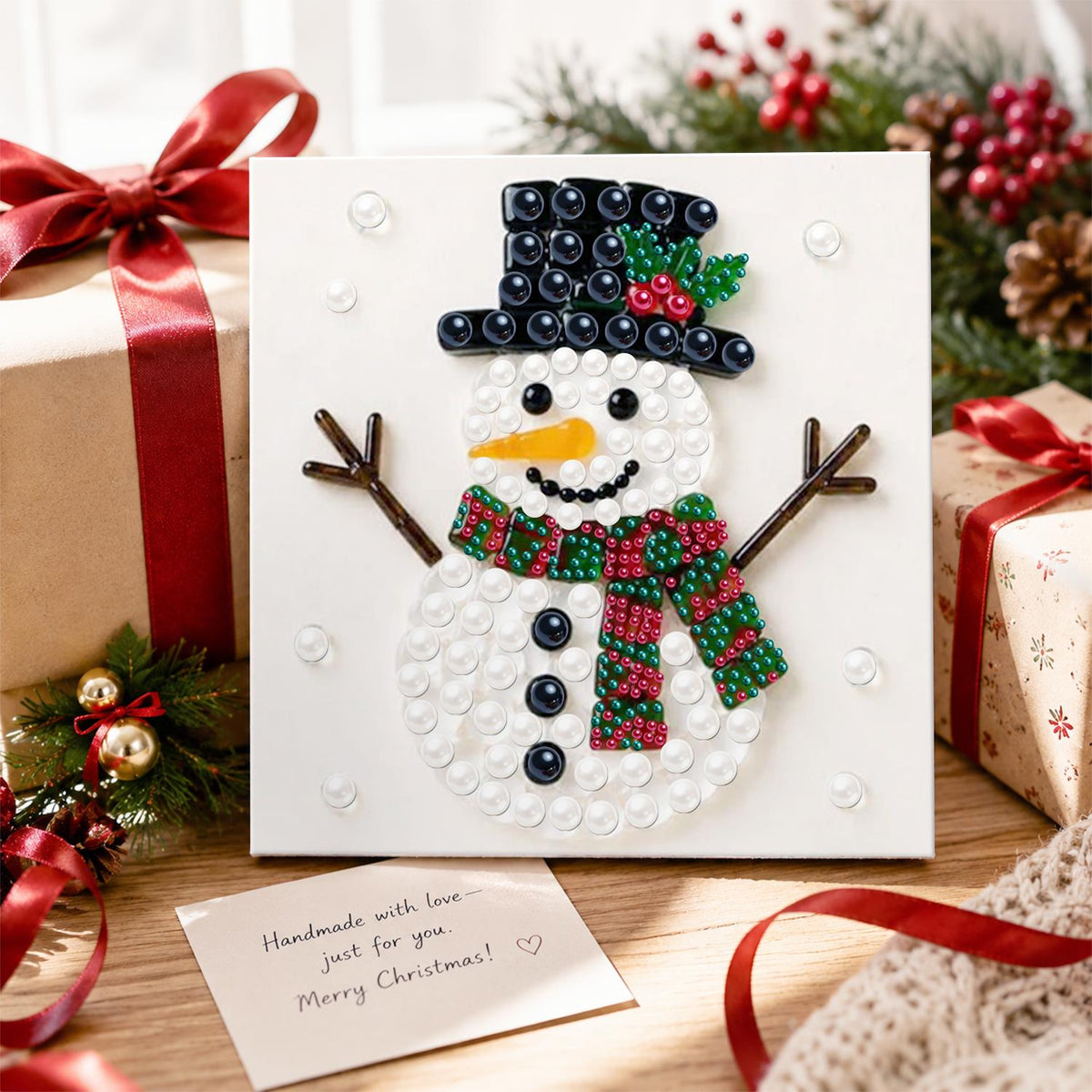 Top-Hat Snowman with Holly pearl painting – image 2