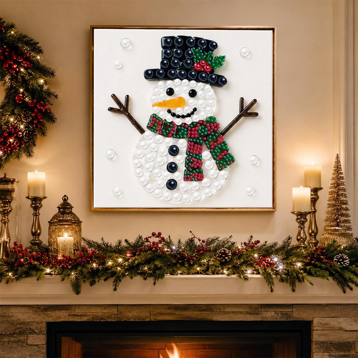 Top-Hat Snowman with Holly pearl painting – image 3