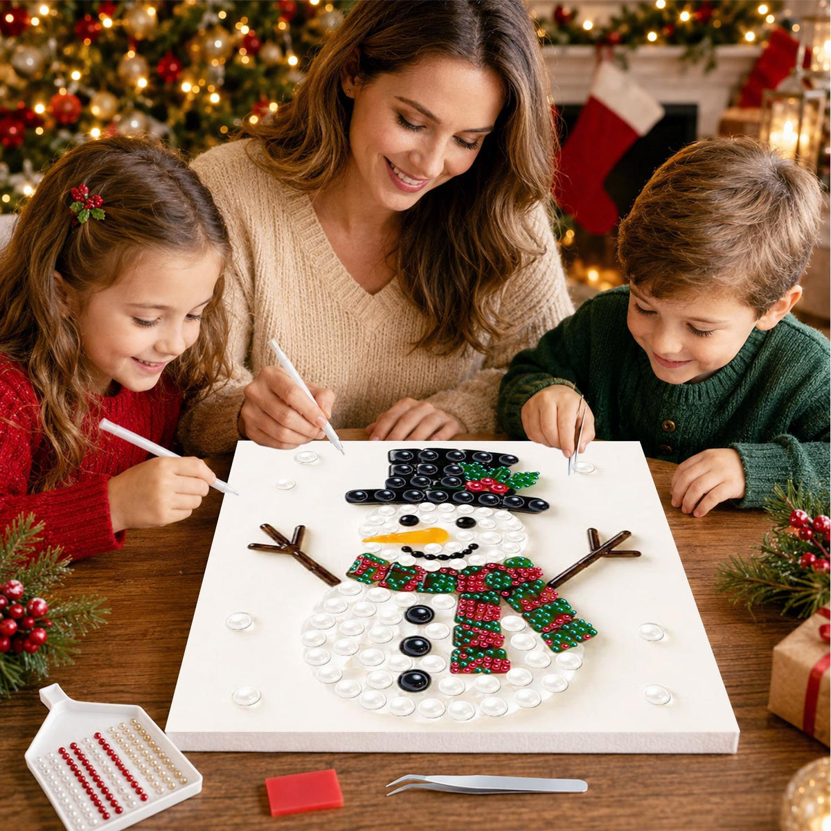 Top-Hat Snowman with Holly pearl painting – image 15