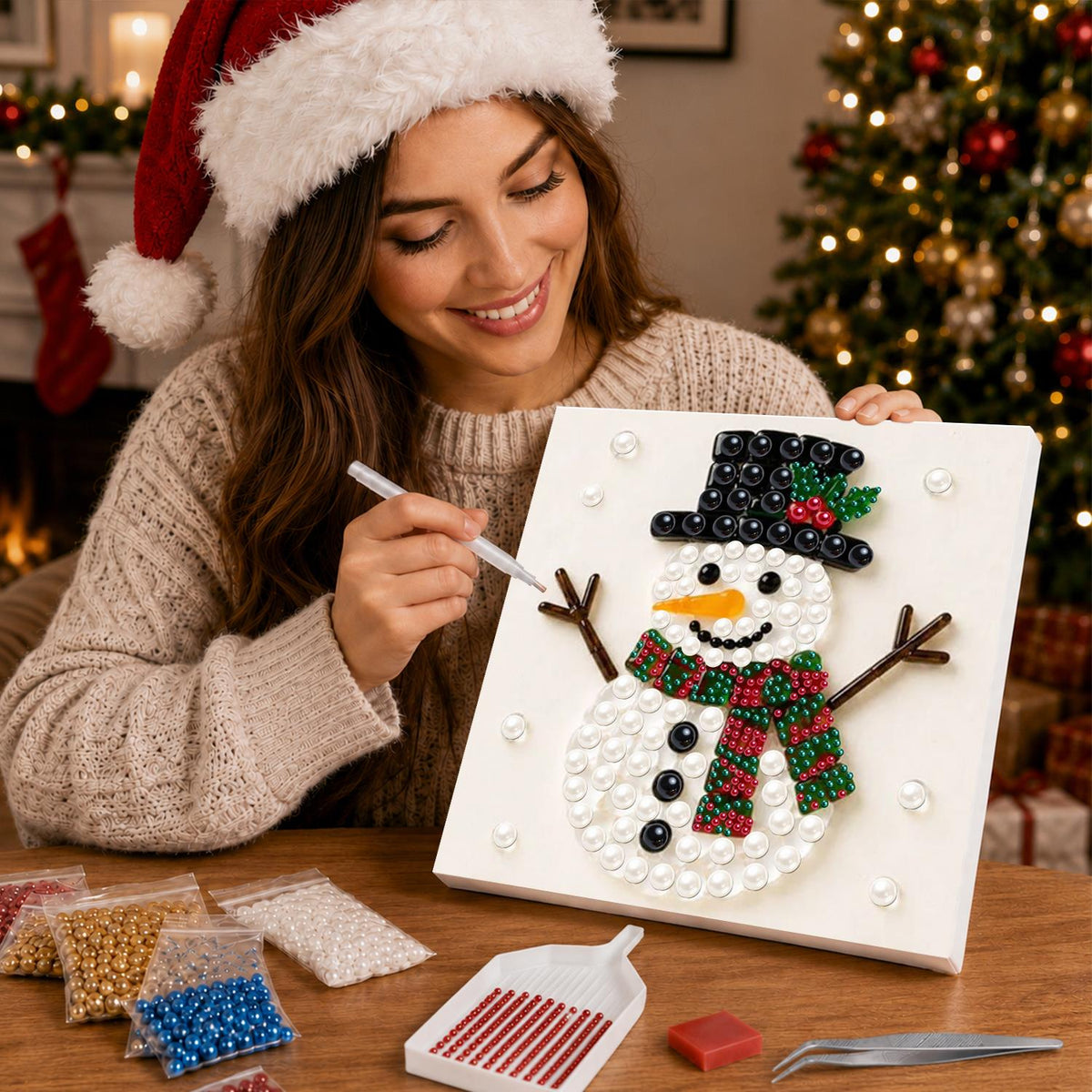 Top-Hat Snowman with Holly pearl painting – image 16