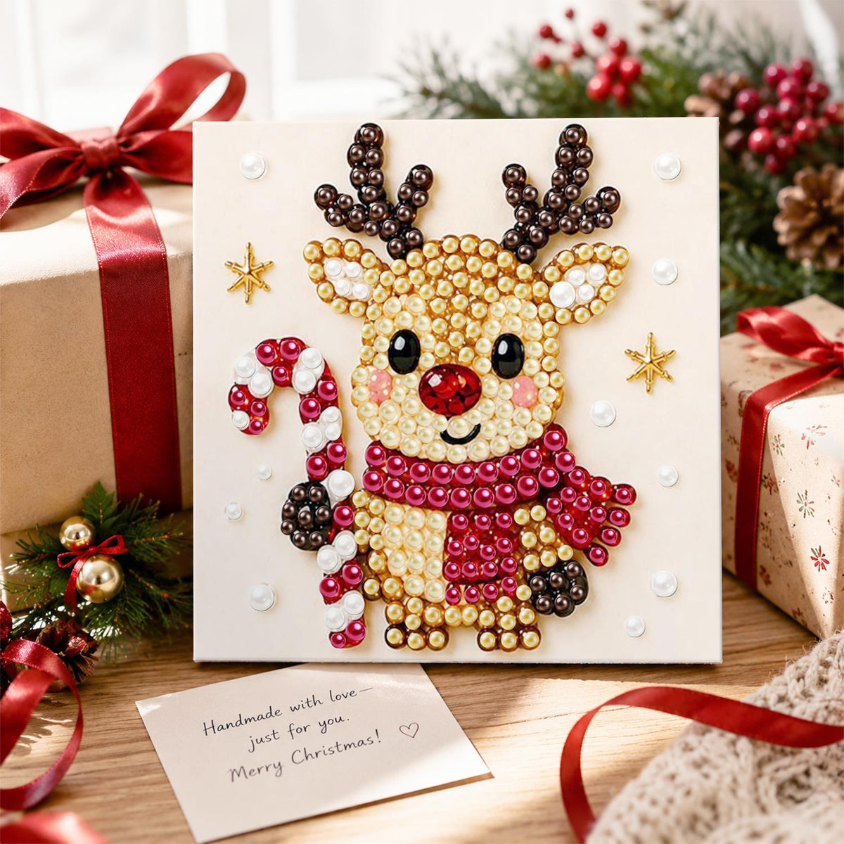 Candy Cane Reindeer in a Scarf pearl painting – image 2