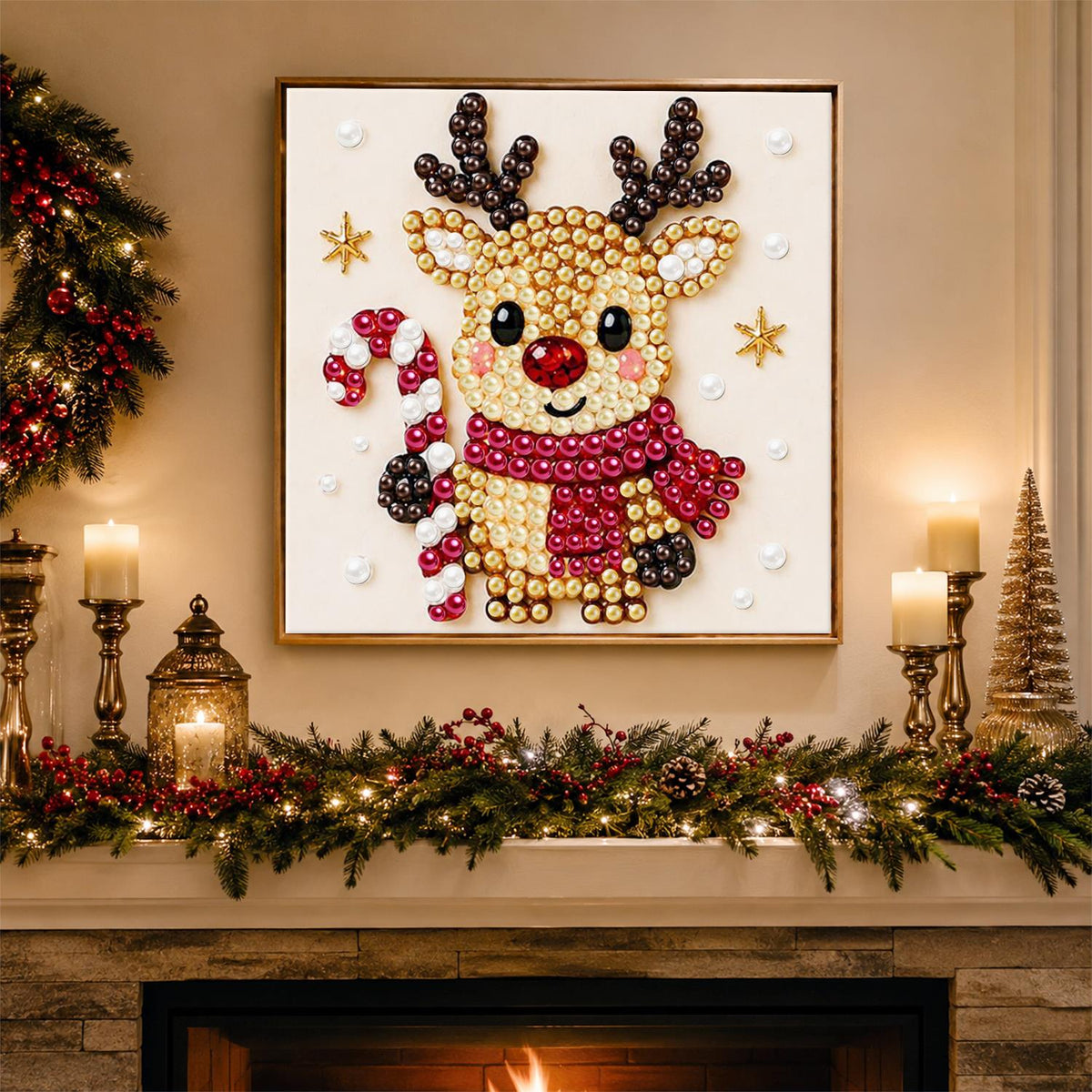Candy Cane Reindeer in a Scarf pearl painting – image 3