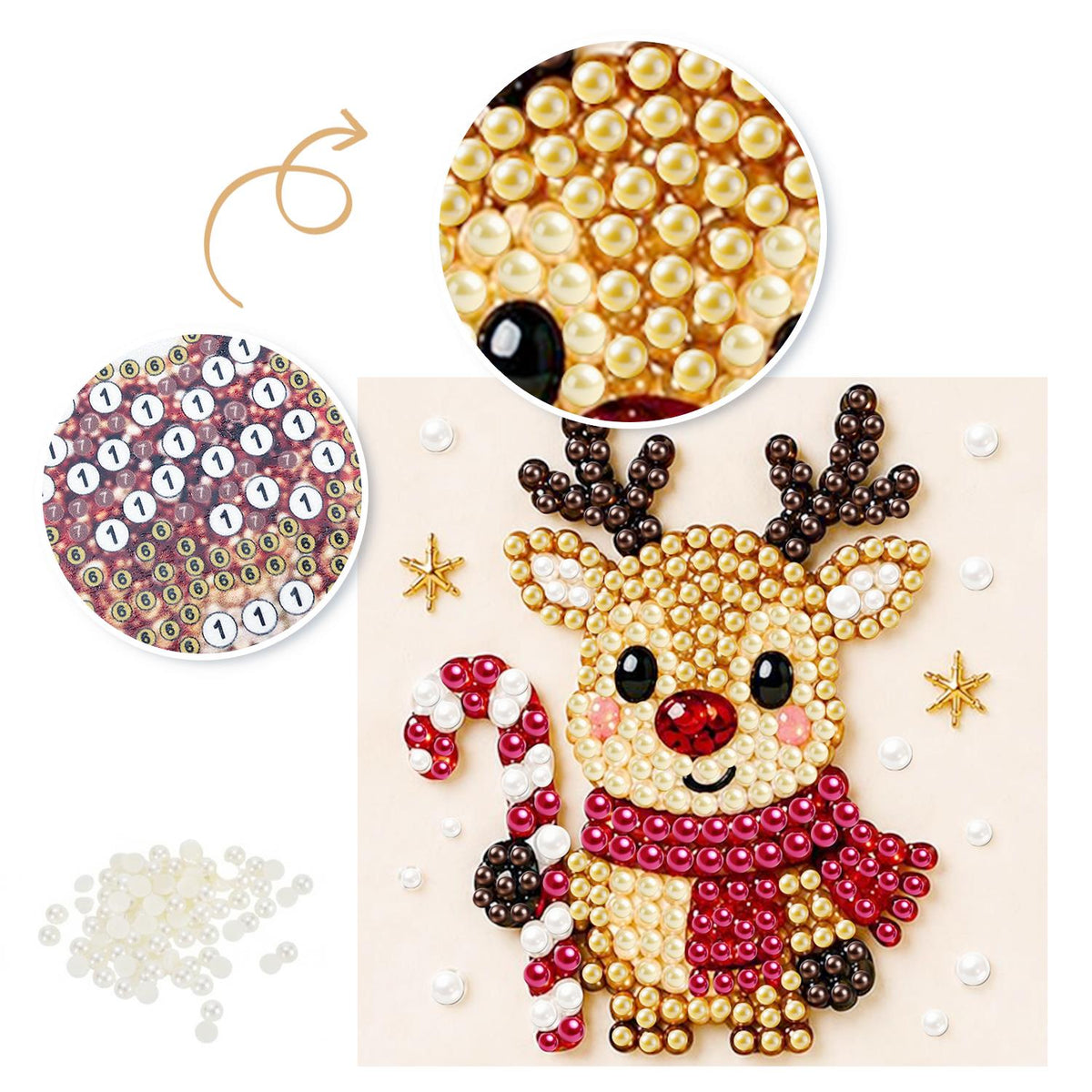 Candy Cane Reindeer in a Scarf pearl painting – image 6