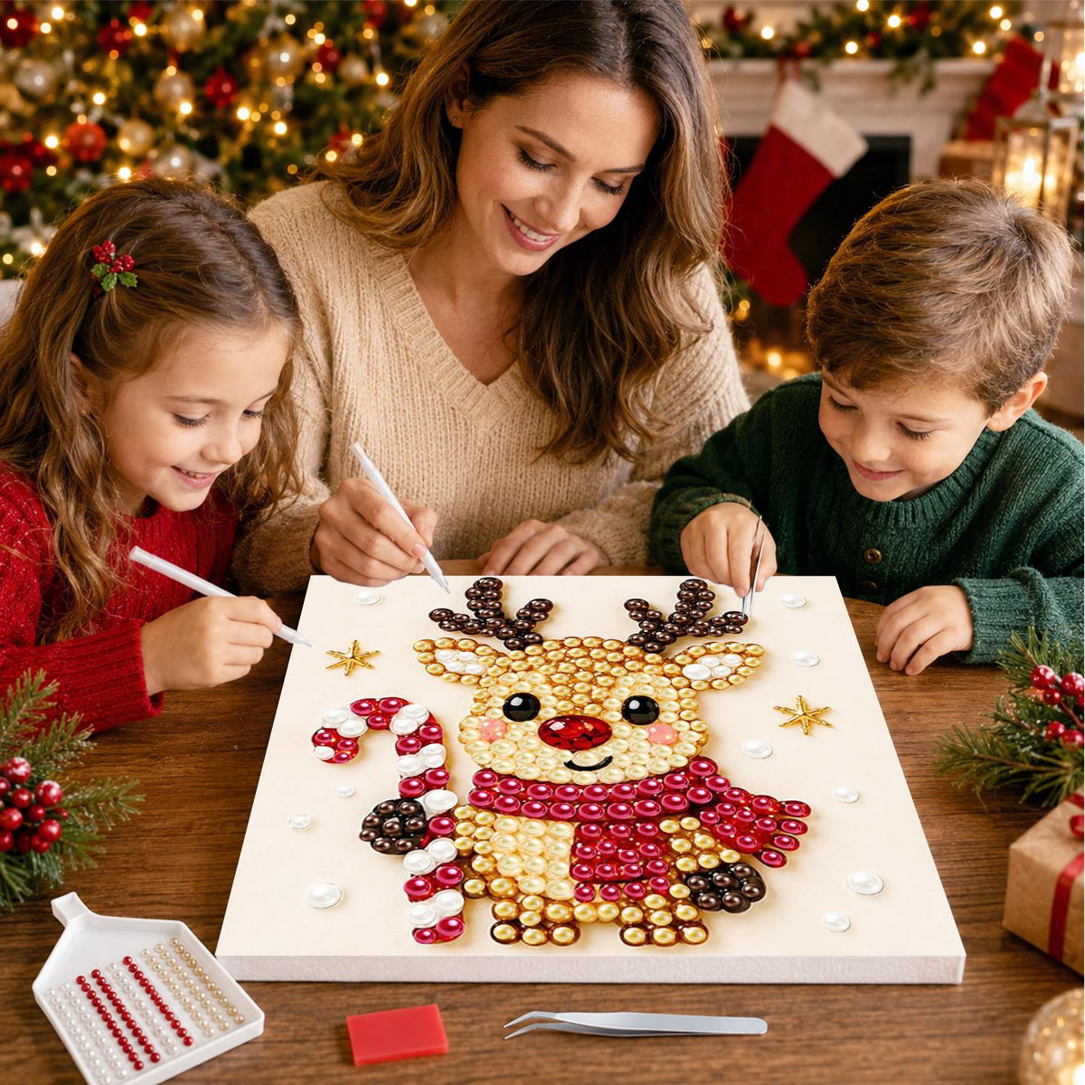 Candy Cane Reindeer in a Scarf pearl painting – image 15